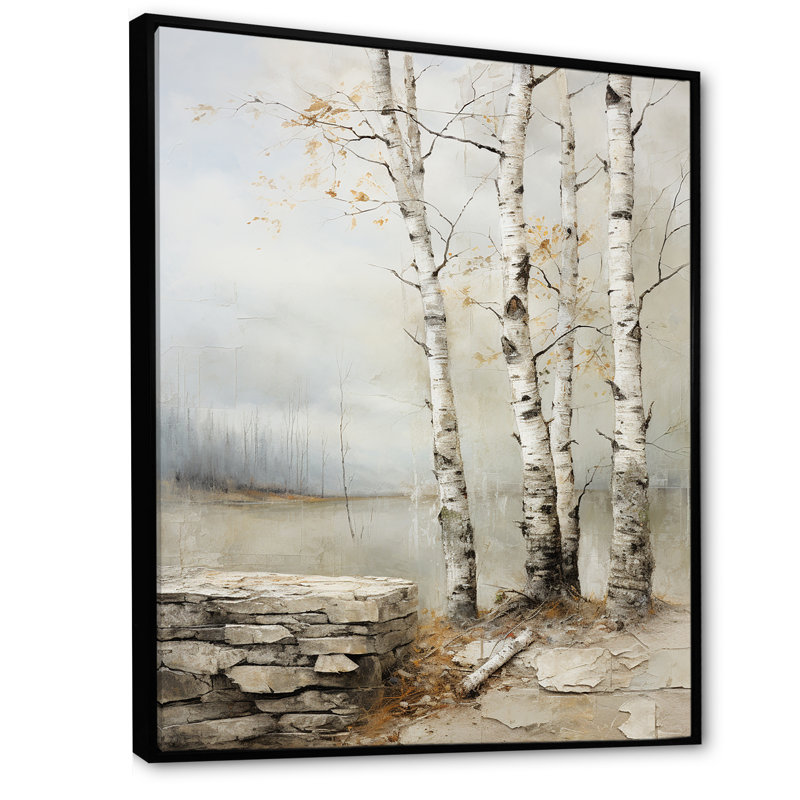 Rustic Birch Tree Charm - Art mural bouleau, H 40 po x l 30 po x P 1,5 po, Cadre flottant noir