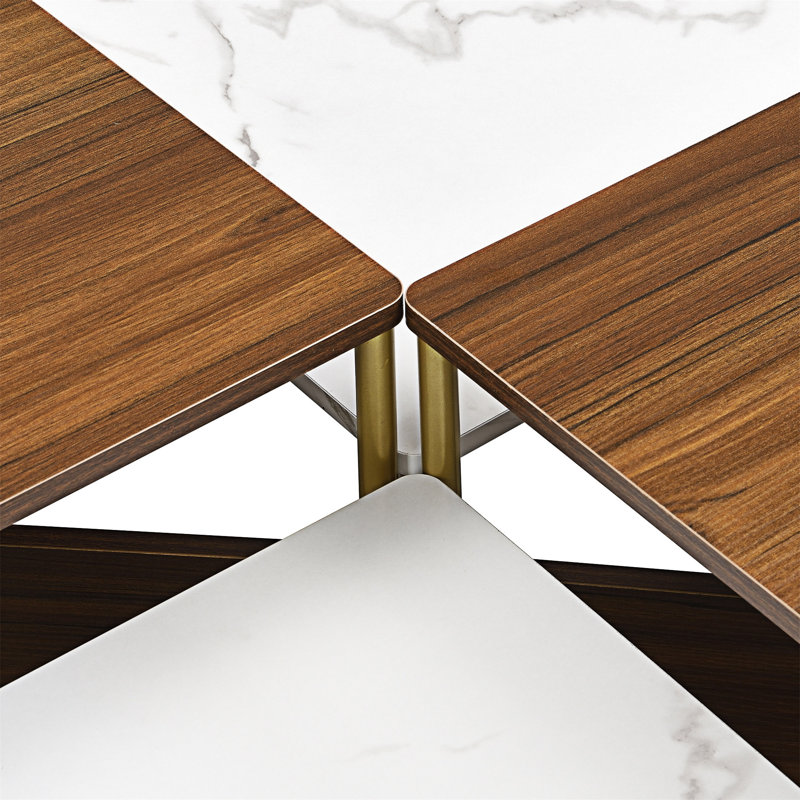 Ensemble de tables basses gigognes, Bois, Blanc/noyer