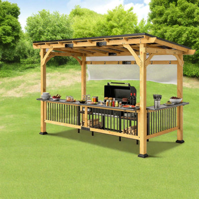 Spacieux pavillon de jardin en métal et bois avec rangement, barbecue moderne