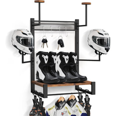Motorcycle Helmet Holder Wall Mount, Heavy-Duty Helmet Rack With 4 Glove Clips & Hooks