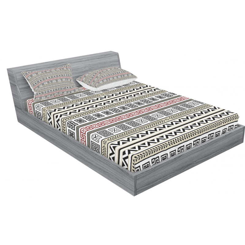 Microfiber Geometric Sheet Set, Full Sheet Set with Fitted Sheet
