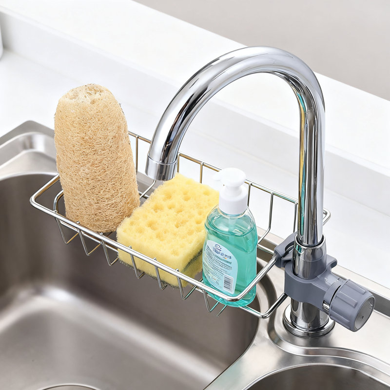 Porte-robinet en acier inoxydable avec loofah