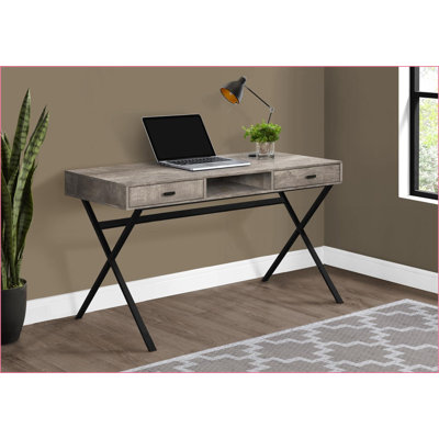 Bureaux, bureau d'ordinateur industriel L 47 po avec 2 tiroirs et tablette, aspect bois taupe | Taupe | Panneau de particules
