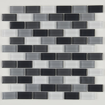 Color Wave 1" x 2" Glass Brick Joint Mosaic Field Tile in Winter Blues