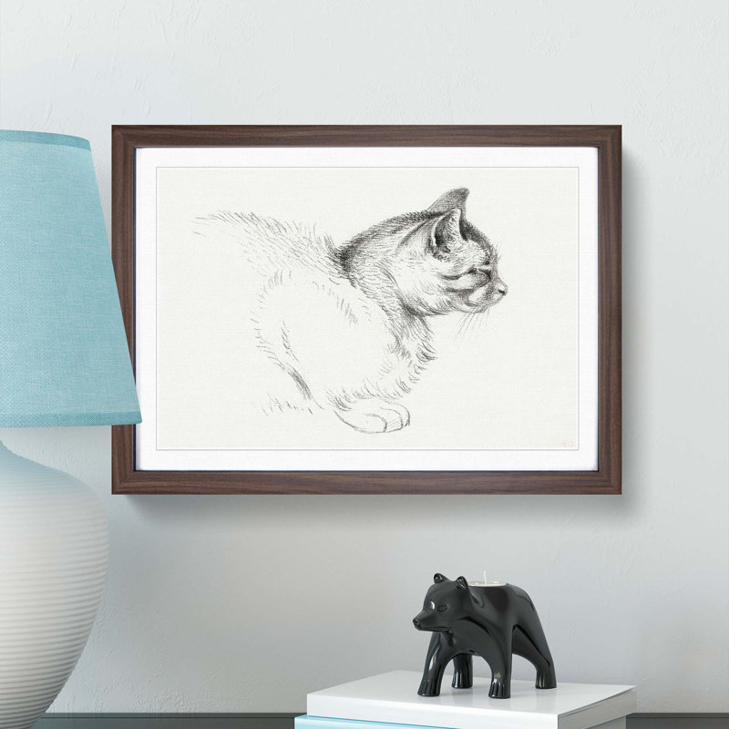 Cat by Jean Bernard - Picture Frame Drawing Print, 27cm H x 36cm W x 2cm D, Walnut Framed