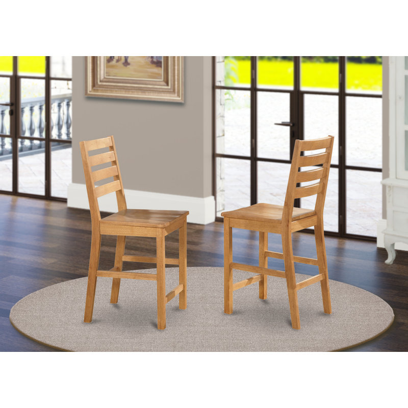 Café Counter Height Dining Chairs - Ladder Back Wood Seat Chairs, Set of 2, Oak, Oak, No