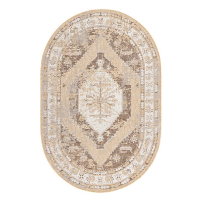 Oriental Machine Woven Polypropylene Indoor / Outdoor Area Rug in Natural