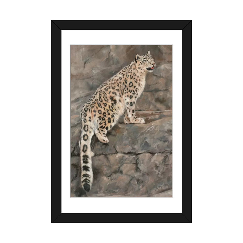 «Snow Leopard I», impression sur toile, H 32 po x l 24 po x P 1 po, Papier d'art encadré noir, Blanc