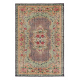 Vintage Distressed Rug, Elegant European-Style Floral Medallion - Rug & Kilim