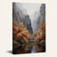 Arbres d'automne se reflétant dans une rivière de canyon brumeux - Tableau sur toile-674532401
