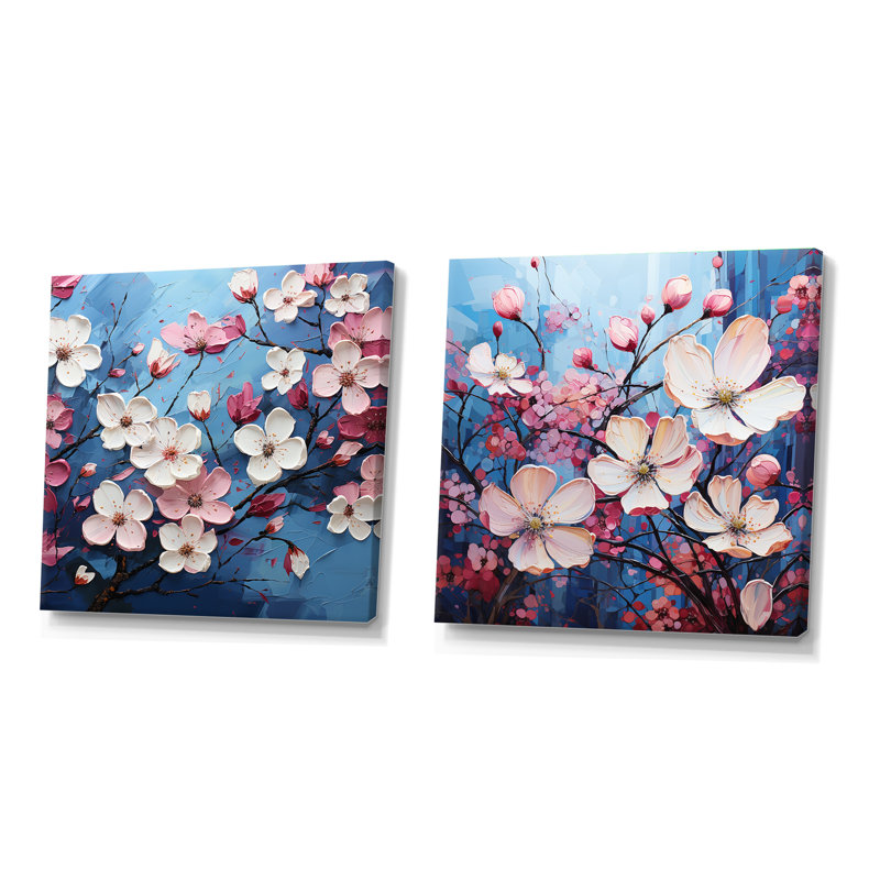 Blue And Pink Dogwood Blossoms - Dogwood Square Collage Set Of 2, 30" H x 61" W, Wrapped Canvas