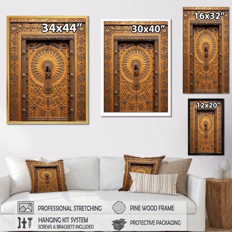 «Old Carved Wooden Door X - Farm Door», reproduction d'art sur toile encadrée, H 32 po x l 24 po x P 1 po