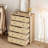 Drawer Tall Dresser, Rattan and Wood Boho Chest of Drawers with Storage for Bedroom, Natural Oak-151620792