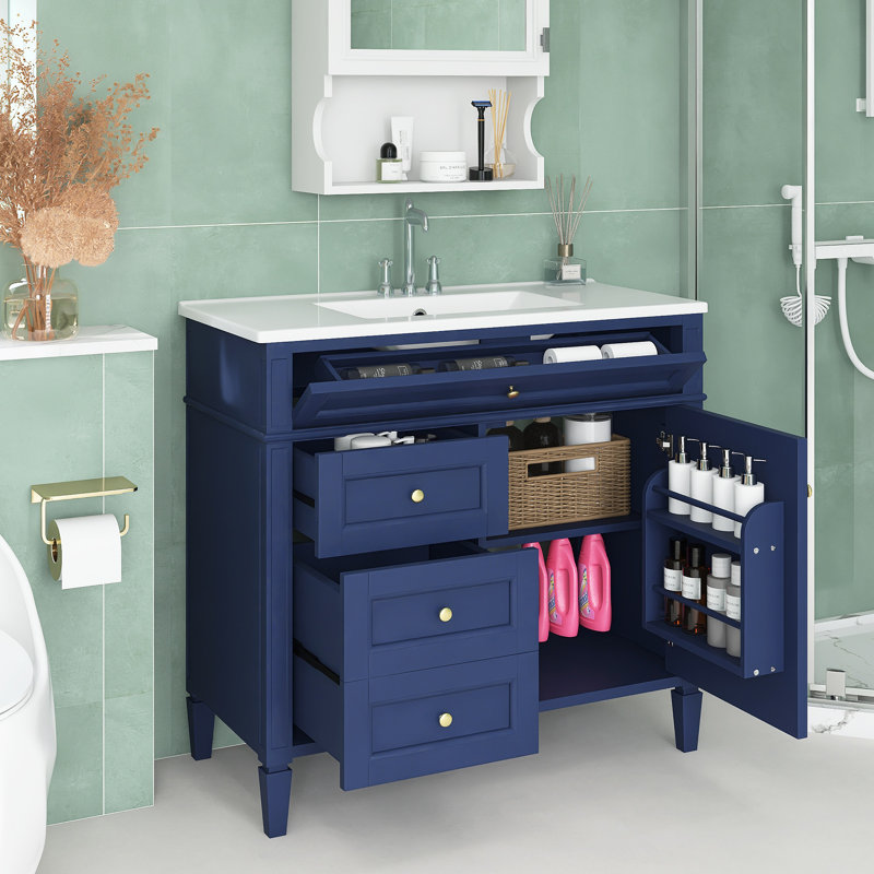 Meuble-lavabo sur pied 36 po avec lavabo supérieur 36 po, Bleu
