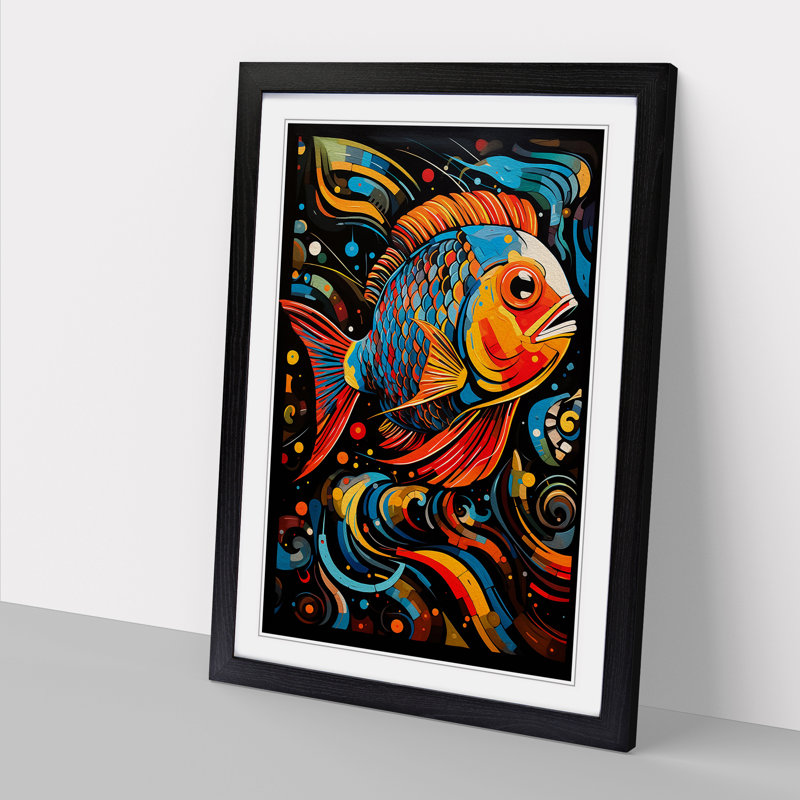 Fish Abstract Art - Framed Print, Black Framed, 46cm H x 34cm W