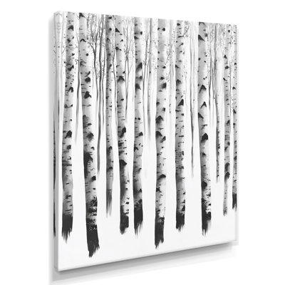 Art mural forêt de bouleaux, toile Snowy Woodland, Ohashi