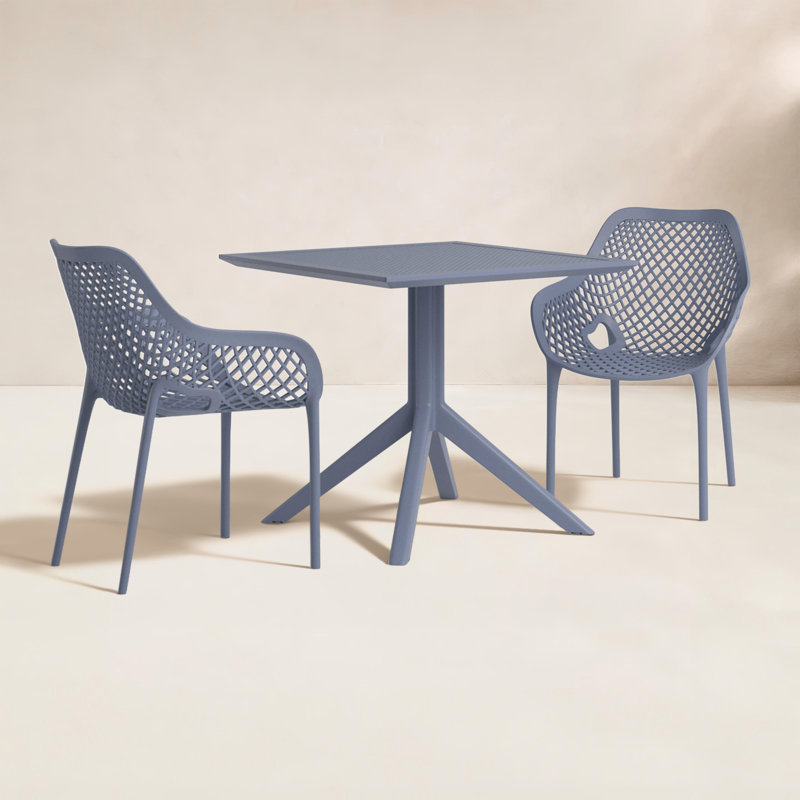Farrah 2-Person Square Patio Dining Set with Stackable Chairs, Dark Gray