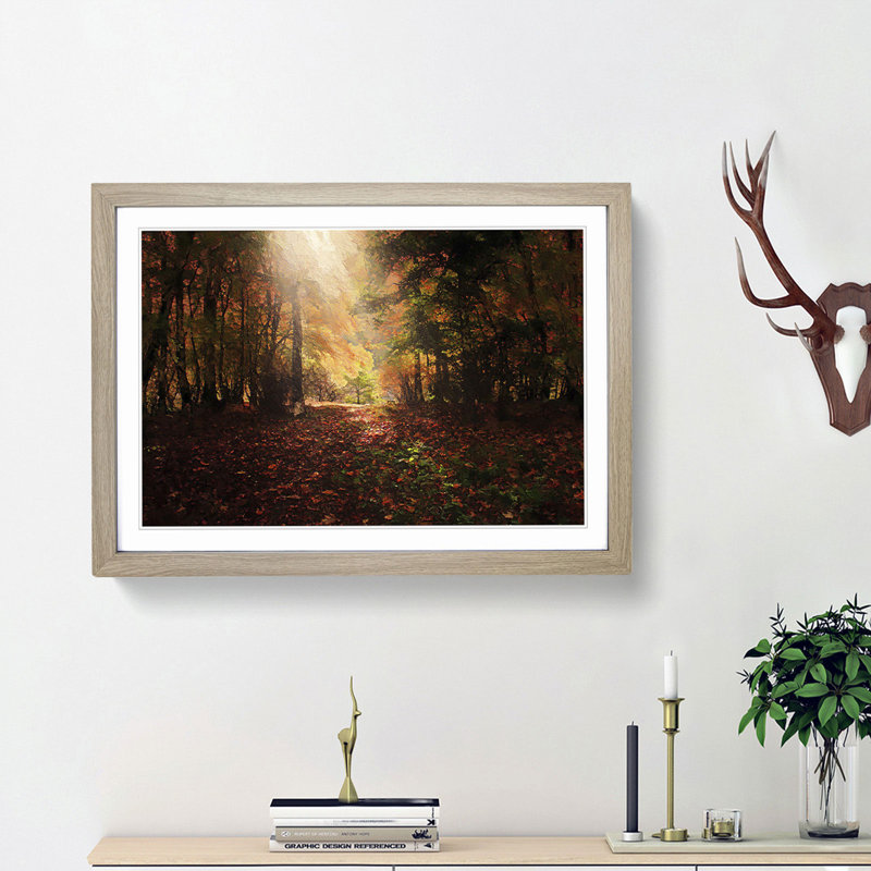 Sunlight Through the Trees - Picture Frame Painting Print, 27cm H x 36cm W x 2cm D, Oak Framed