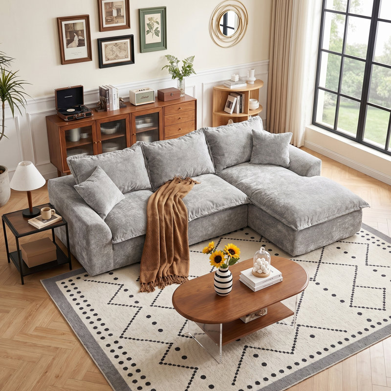 Canapé modulaire Boneless de 103 po sans assemblage requis avec coussins, Gris, Orienté à droite