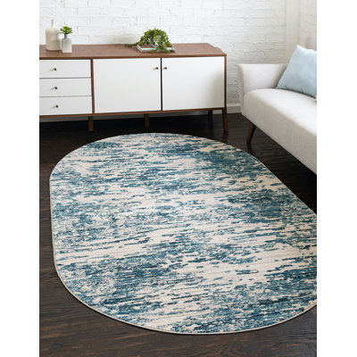 Tapis bleu contemporain Araceli