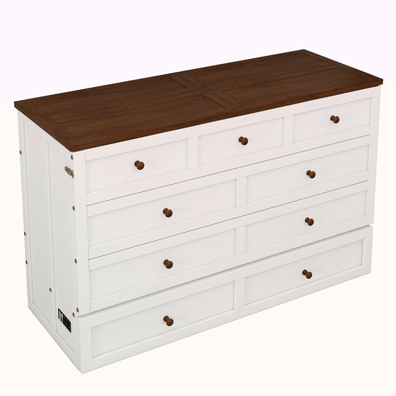 Commode pour lit escamotable en pin massif avec station de charge et grand tiroir de rangement pour bureau à domicile ou petite pièce, double