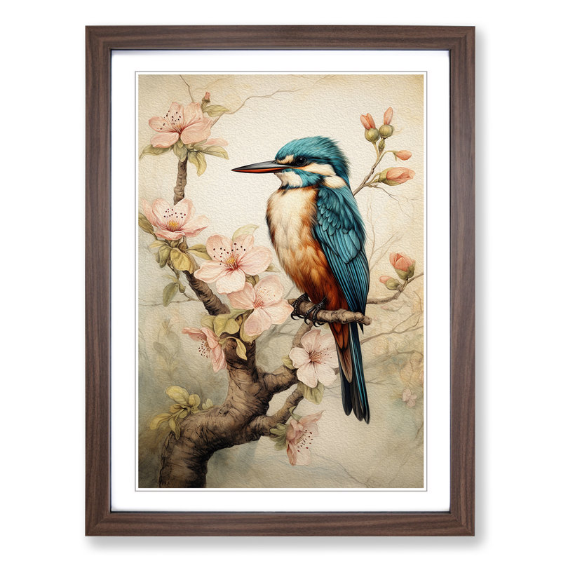Kingfisher Victorian Art - Framed Print, 64cm H x 46cm W x 2cm D, Walnut Framed