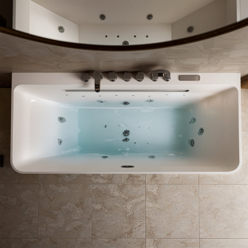 67” Whirlpool Freestanding Soaking Acrylic Jetted Bathtub with LED Control Panel