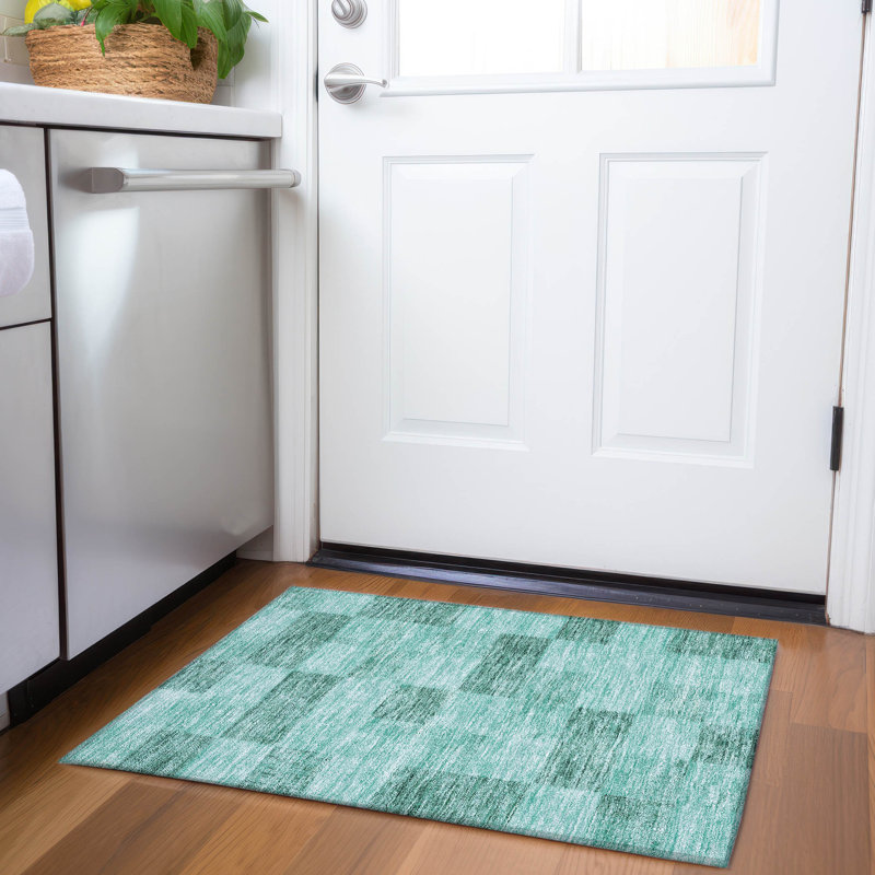 Seafoam Rectangular Machine Washable Indoor/Outdoor Rug