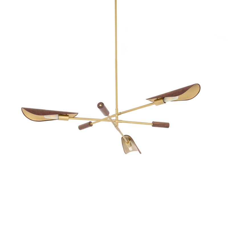 3 - Light Sputnik Modern Linear Chandelier, Brown
