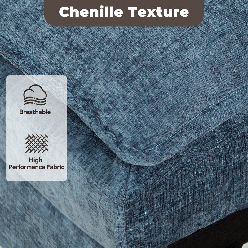 Canapé modulaire 77,1 po avec USB, chenille, profondeur 24 po, Chenille bleu