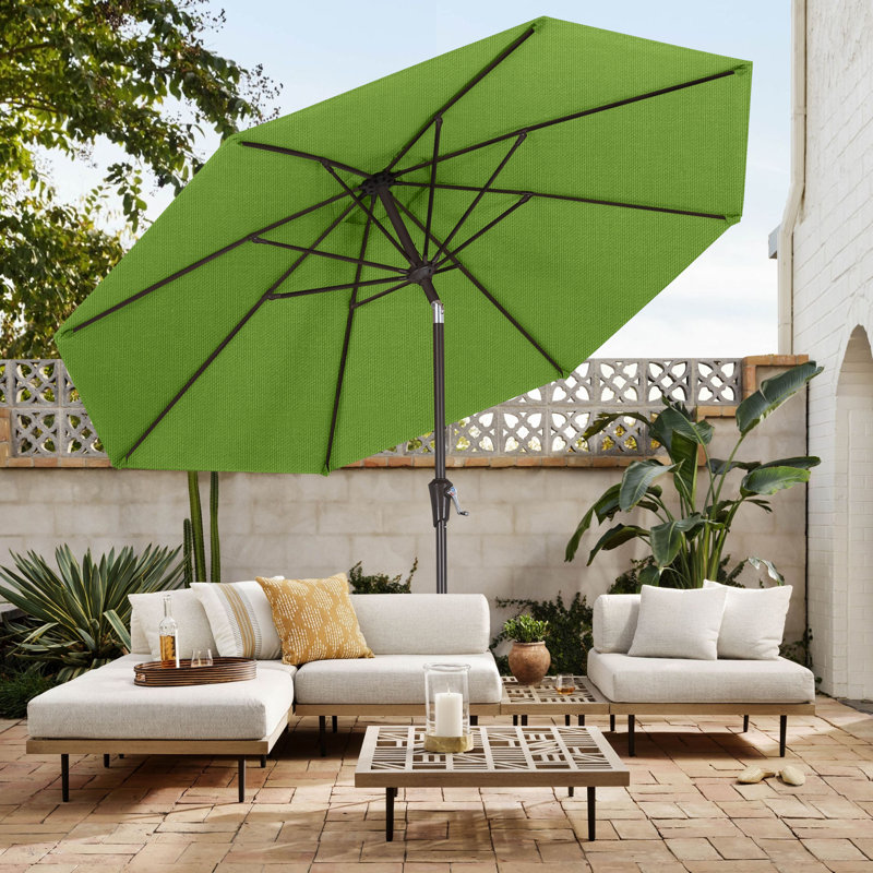 Parasol de marché en oléfine de 2,74 m (9 pi) avec inclinaison et levage à manivelle, Vert pré