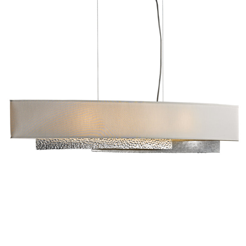 Luminaire suspendu pour îlot de cuisine 4 lumières Oceanus, Abat-jour en lin, Argenté