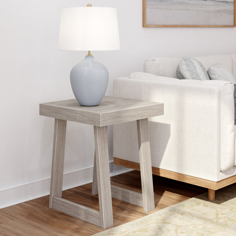 Hendrik Solid Wood End Table, Seashell Wirebrush