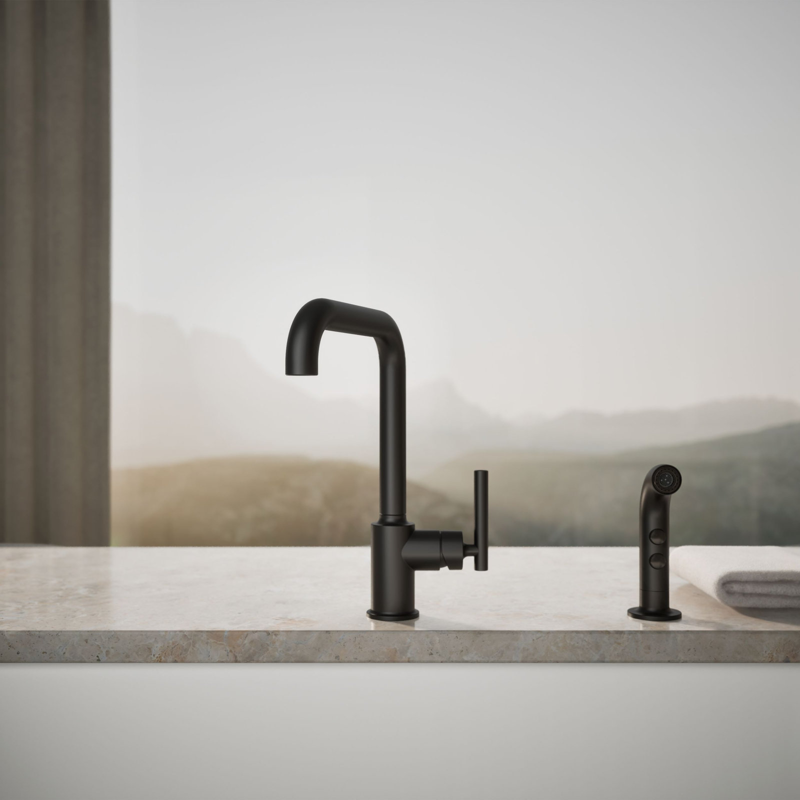 Purist Two-Hole Kitchen Faucet with Sidespray, Matte Black