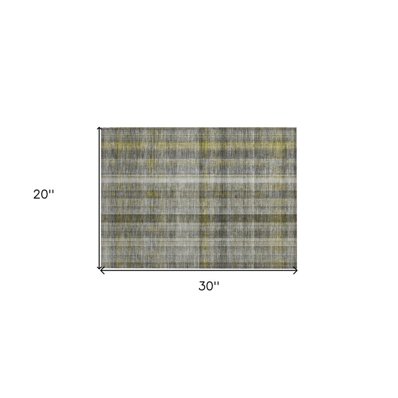 2' X 3' Gray Plaid Washable Non Skid Indoor Outdoor Area Rug