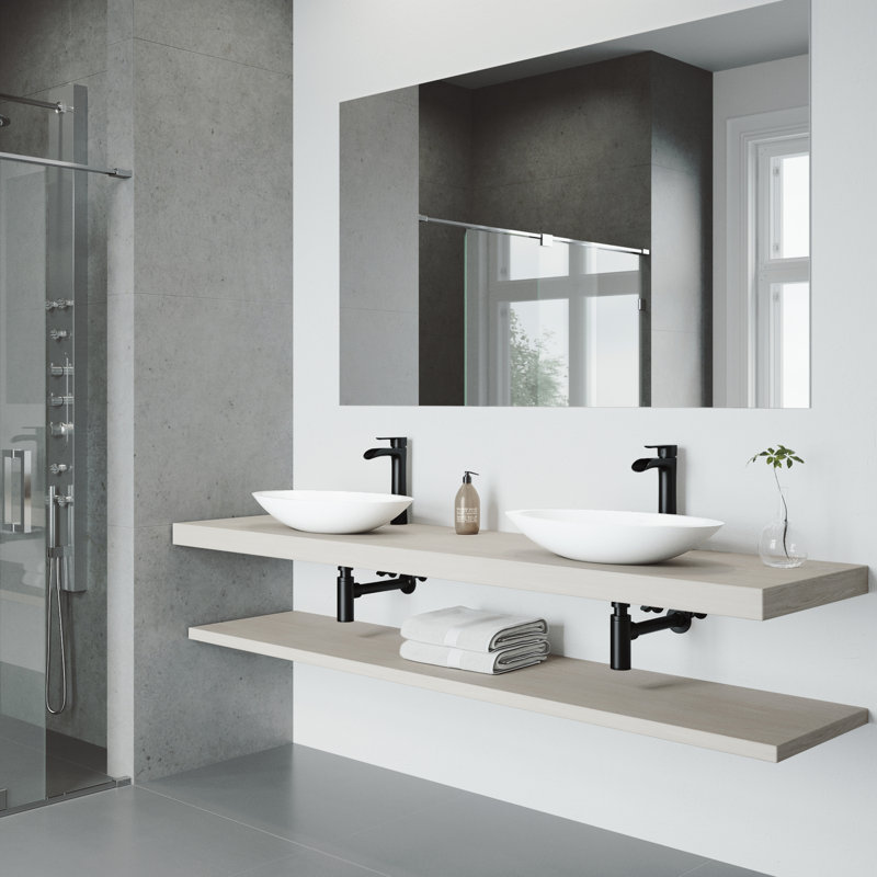 Wisteria 23" L x 14" W x 4" H Oval White Matte Stone™ Vessel Bathroom Sink with 11" H Faucet