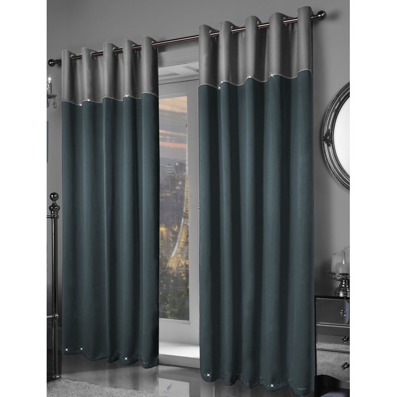 Ladejah Room Darkening Curtain Pair, 167 W x 137 D cm, Navy Silver