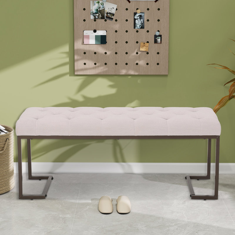 Banc rembourré avec pieds en métal, Polyester beige