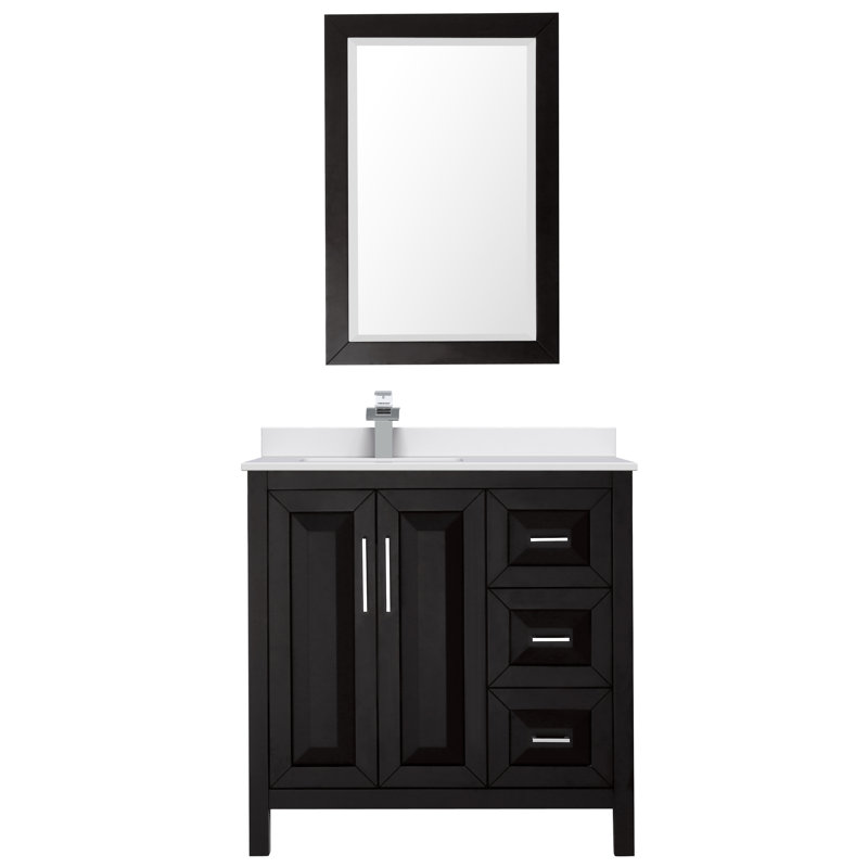 Daria 36'' W Single Vanity, White Cultured Marble, Matte Black, White