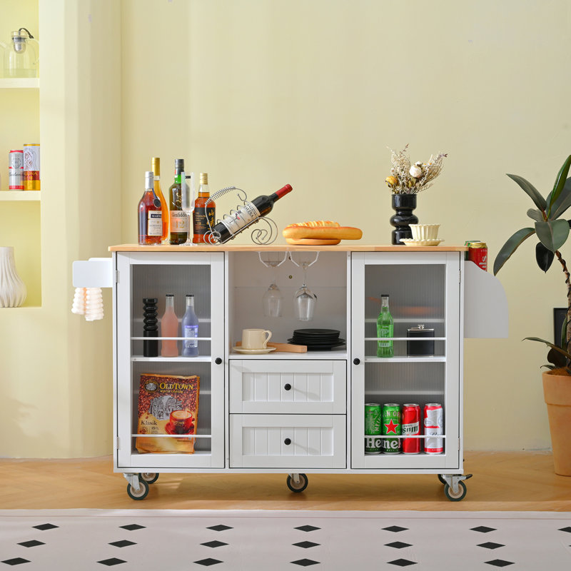 Kitchen Island Storage Trolley Cart on Wheels with Dropleaf Top