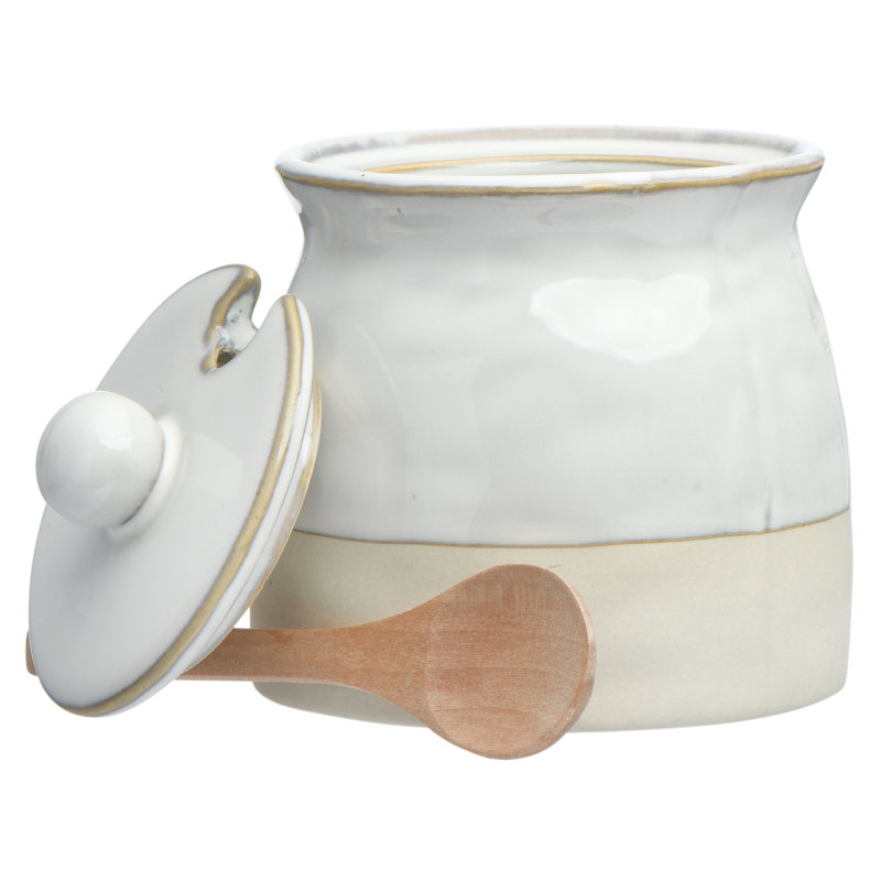 White Stoneware Sugar Pot with Lid