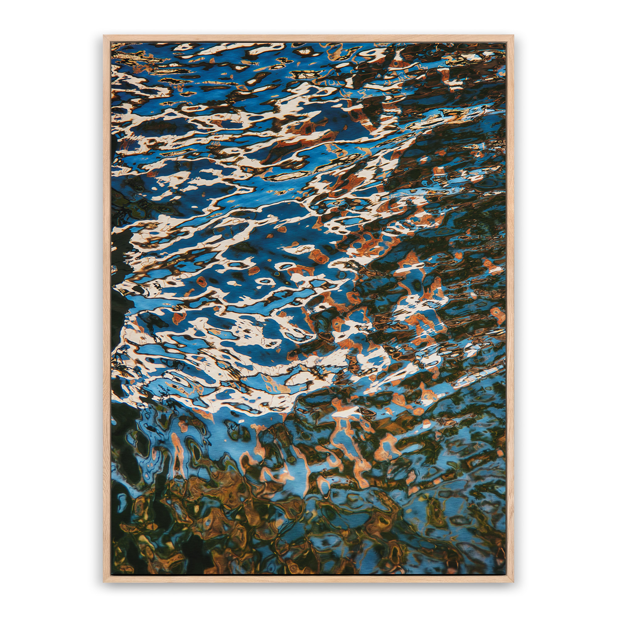 Reflecting Blue by Geoffrey Baris, Light Brown Framed, 48" H x 36" W x 2" D