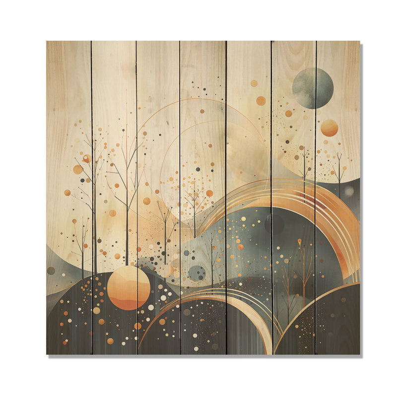 Yellow And Black Landscape Symphony II - Abstract Landscape On Wood Print, 30" H x 30" W