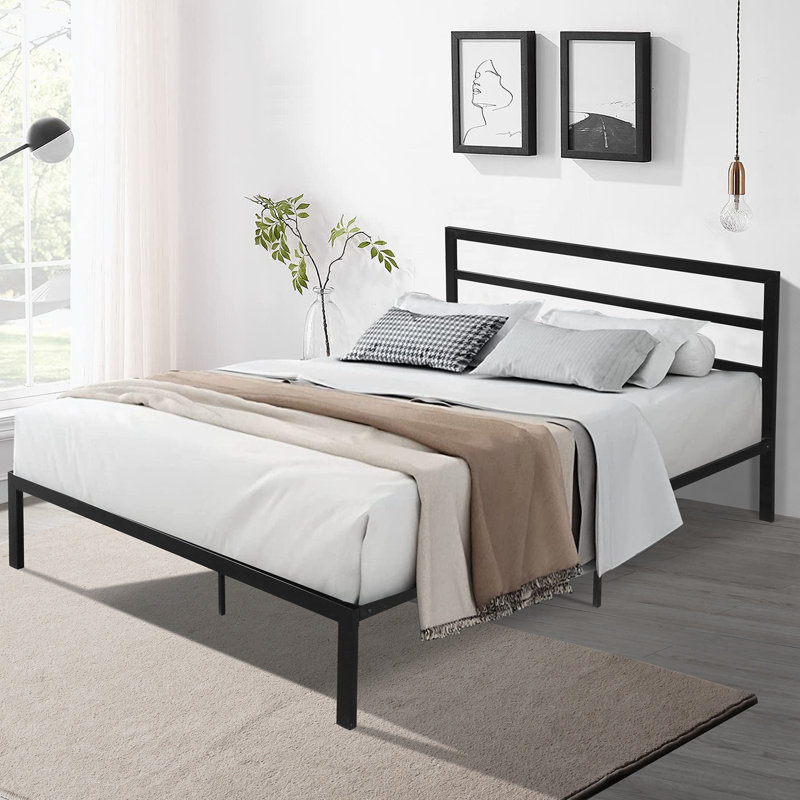 Queen 36.49'' Steel Bed Frame, Black