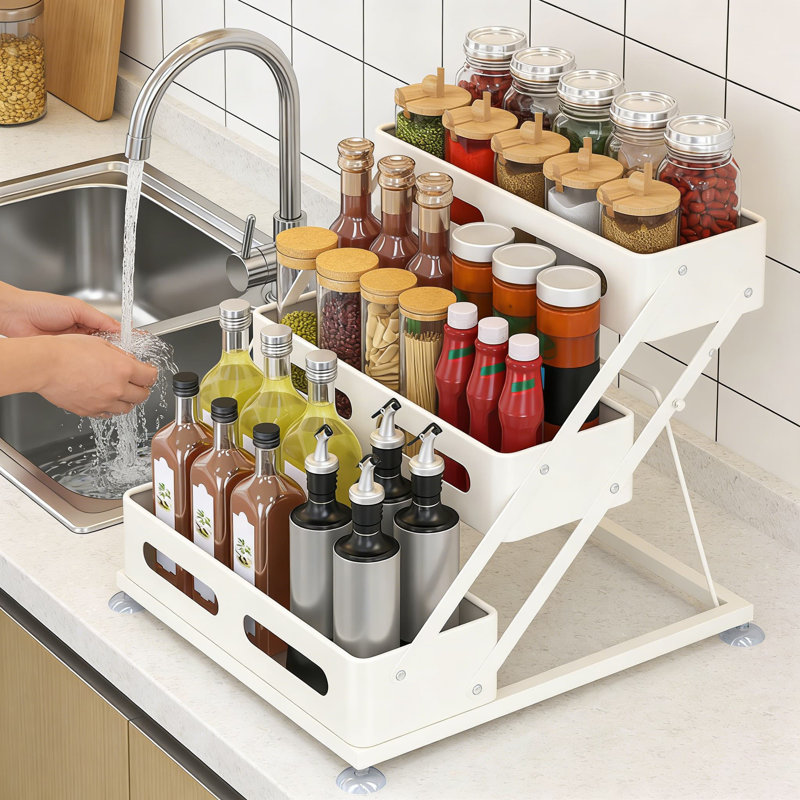 Étagère à épices pliable à 3 niveaux pour comptoir de cuisine ou armoire, tablette réglable pour les pots à épices et les bouteilles