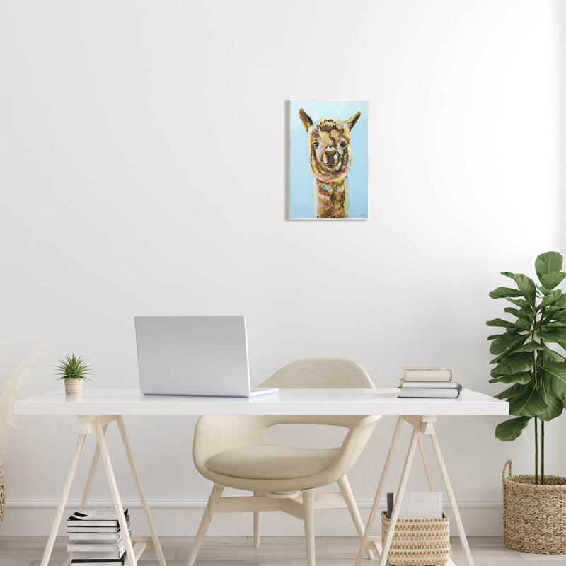 «Happy Llama Farm Animal Face», art de la giclée par Jen Seeley, H 15 po x l 10 po x P 0,5 po, Bois