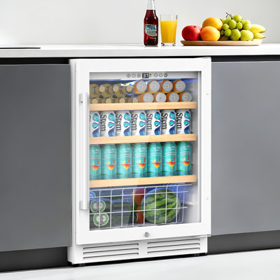 24" 220-Can Built-In/Freestanding Beverage Refrigerator for Beer & Soda Cooler with Glass Door,Blue LED and Reversible Door Drinks Fridge