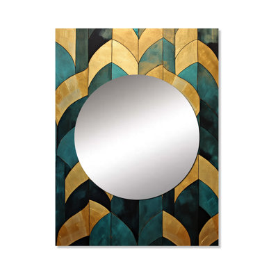 Minwoo Emerald And Golden Arches V - Abstract Shapes Unique Wall Mirror Decor, Modern Large Mirror, Printed Metal Art