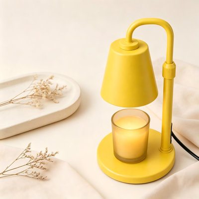 Lampe chauffe-bougie avec minuterie et variateur, brûleur à cire pour bougies parfumées en pot, cadeau de pendaison de crémaillère pour femme, hauteur réglable, chambre, cuisine, bureau, décoration esthétique (jaune métallique)