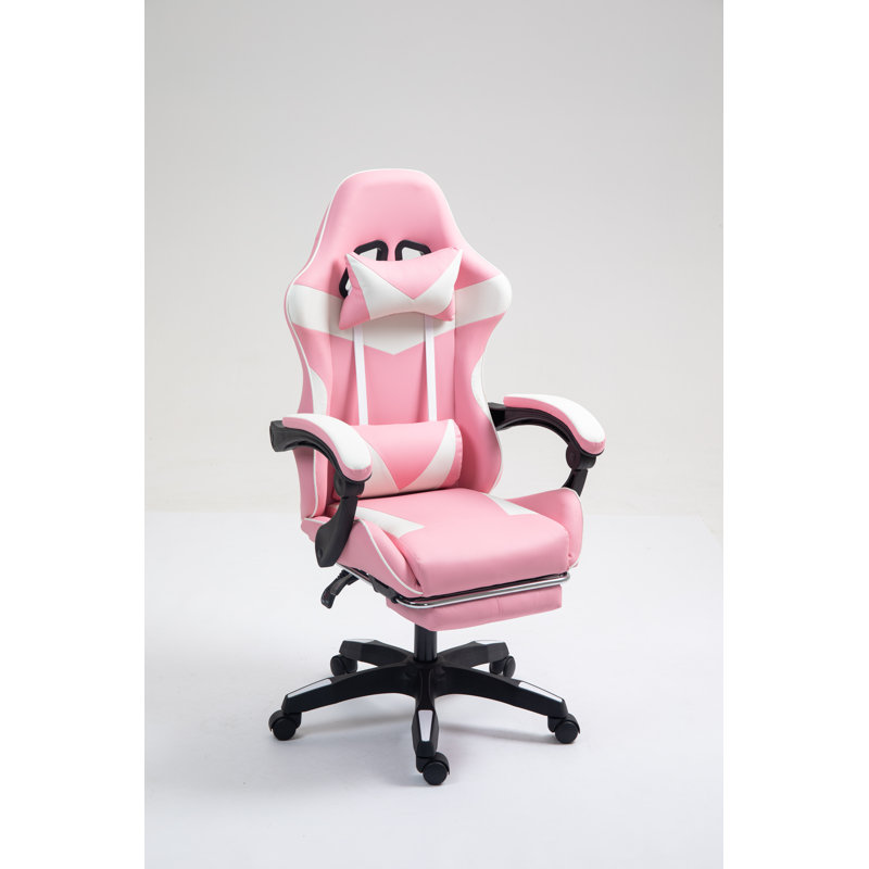 Inbox Zero Adjustable Padded Armrests and Reclining PC & Racing Game Chair, Pink/White